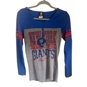 NFL New York Giants Womens Long Sleeve Henley Shirt Blue Gray Size Medium Cotton